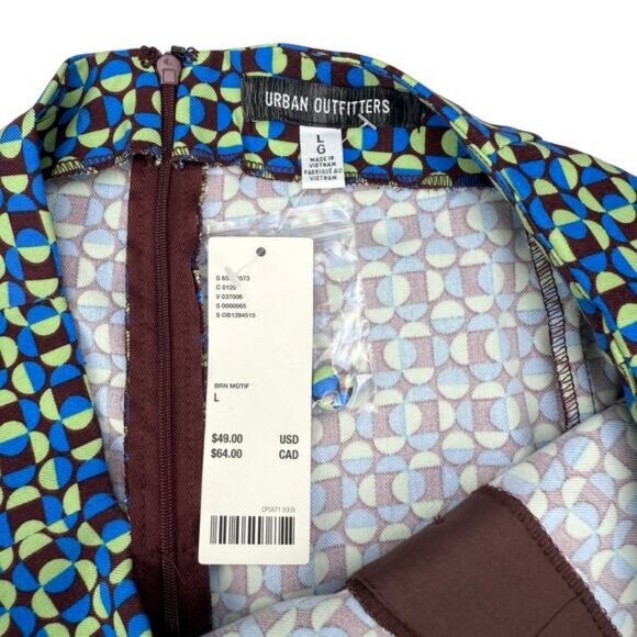 NWT URBAN OUTFITTERS Jagger Button-Front Mini Skirt Women’s Sz Large Brown Motif - Picture 6 of 8